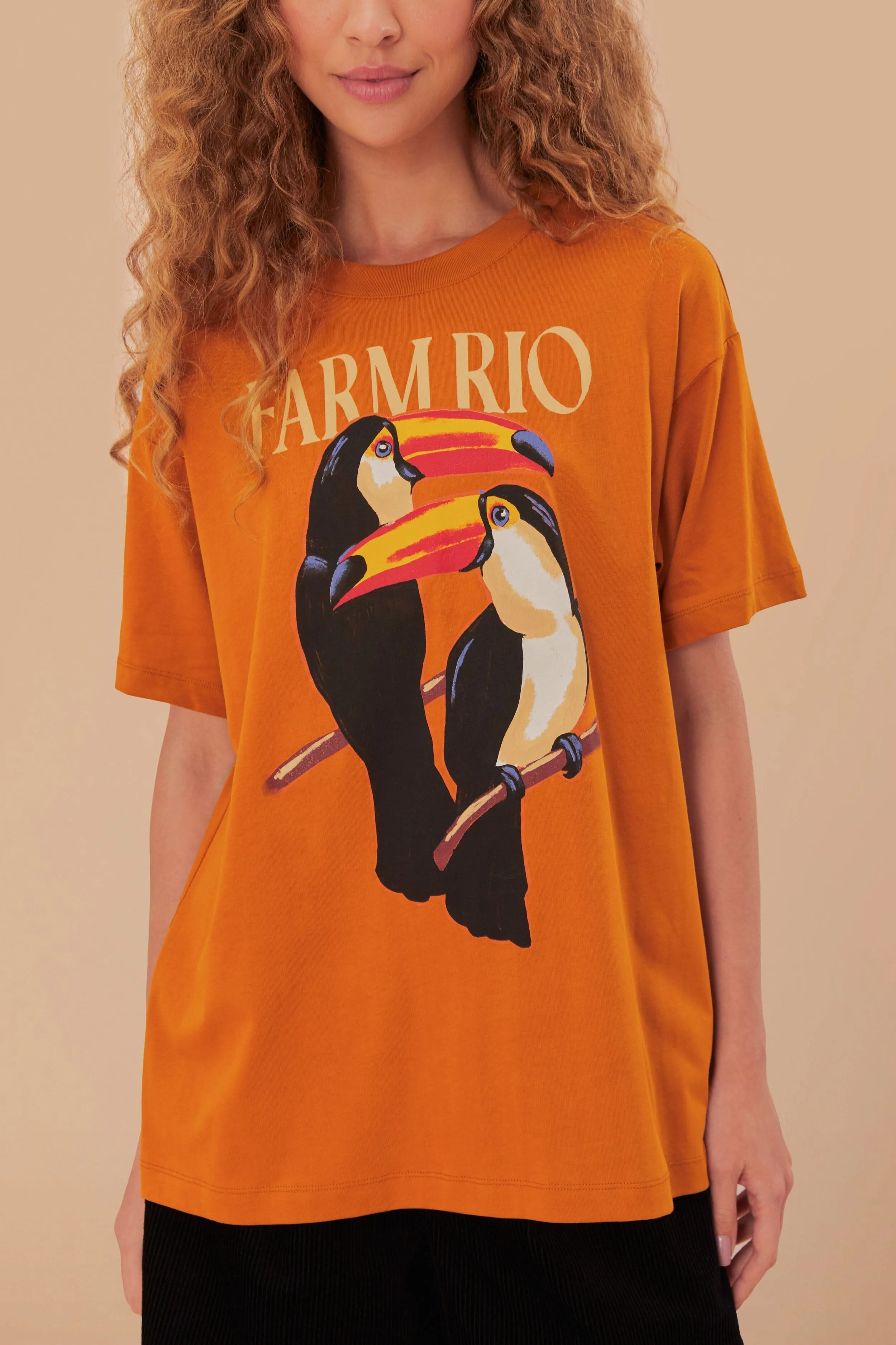 Brown Farm Rio Toucan Organic Cotton Relaxed T-Shirt Lightweight Fashion Breathable mesh lining
