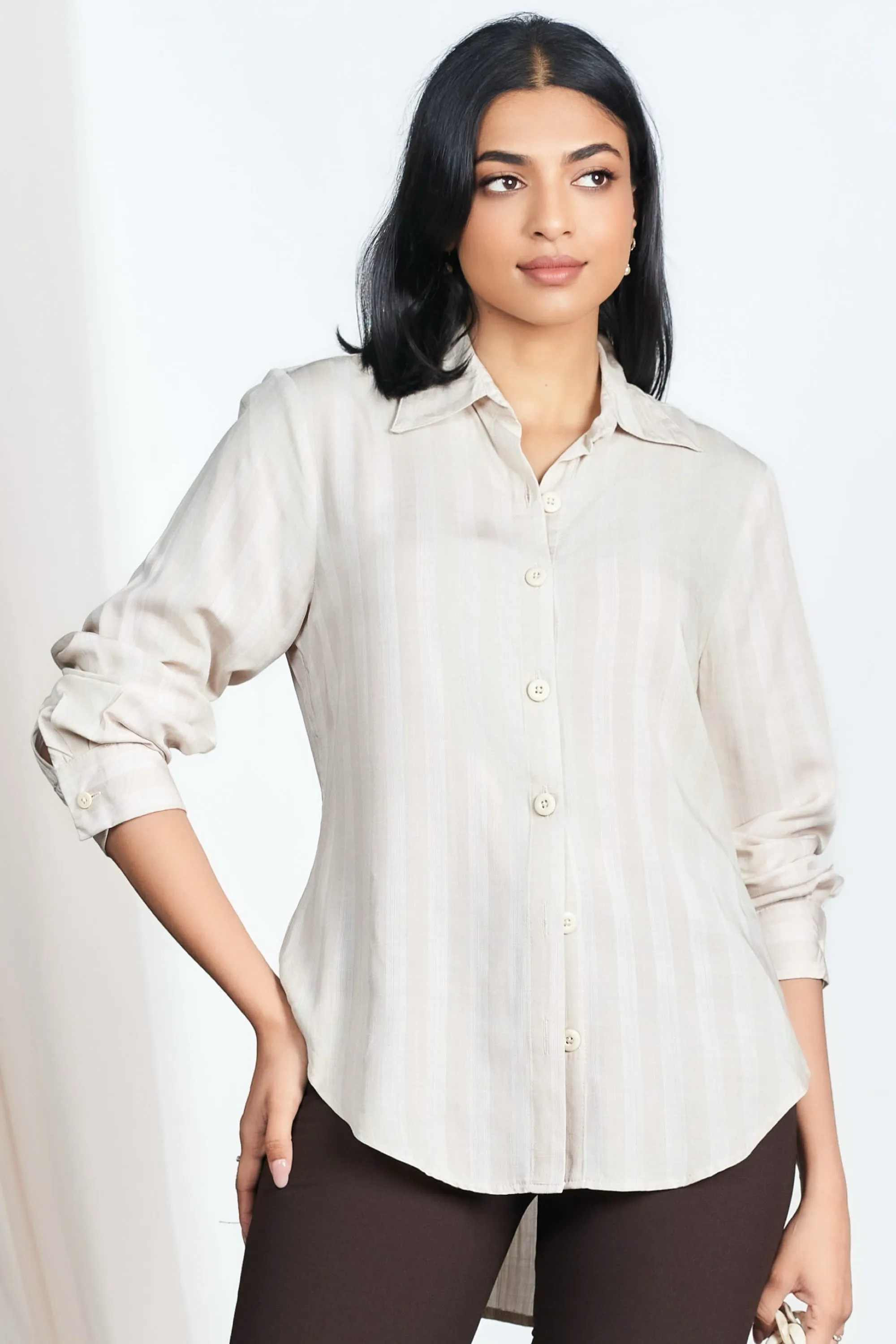 Brown Stripe Shirt Durable Knit Structure