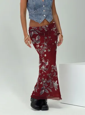 Buchan Maxi Skirt Red Floral Mall Brand Look Chic Tones