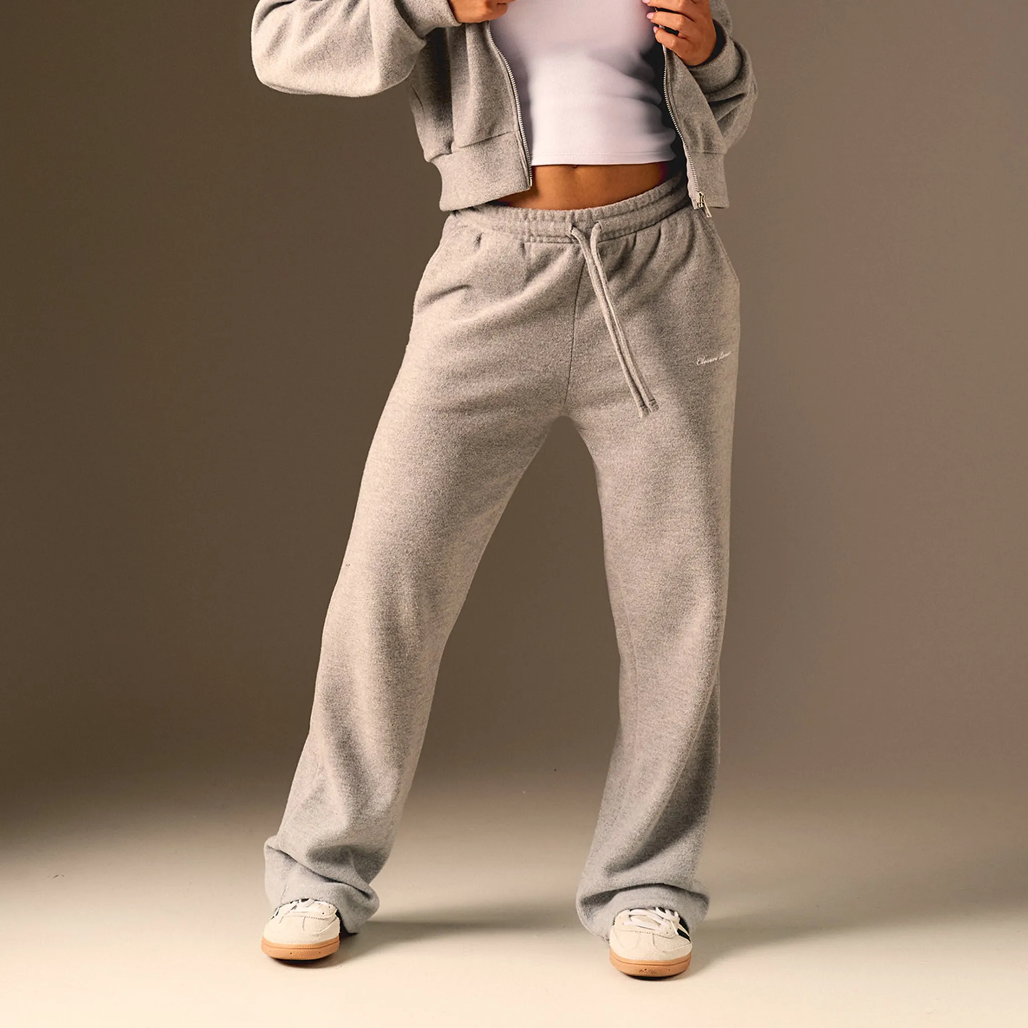 Soft Knit Wide Leg Pant I Grey Marl smooth zipper