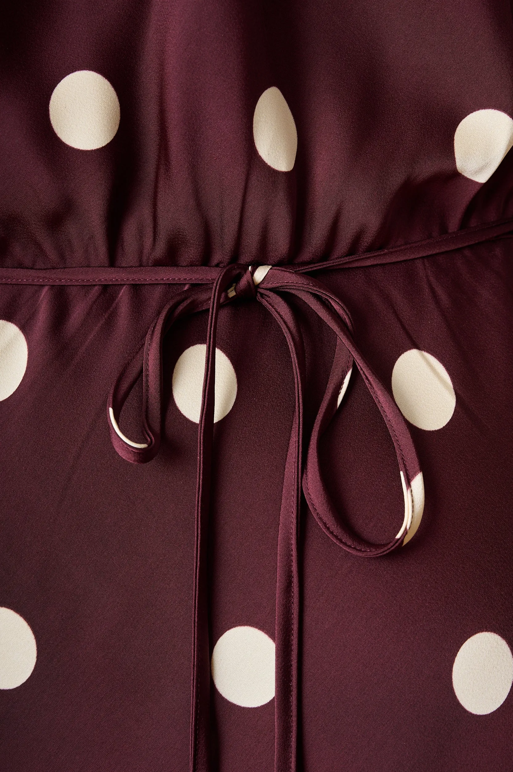 Sleek Movement Burgundy Spot Satin Maxi Dress with Sleeve