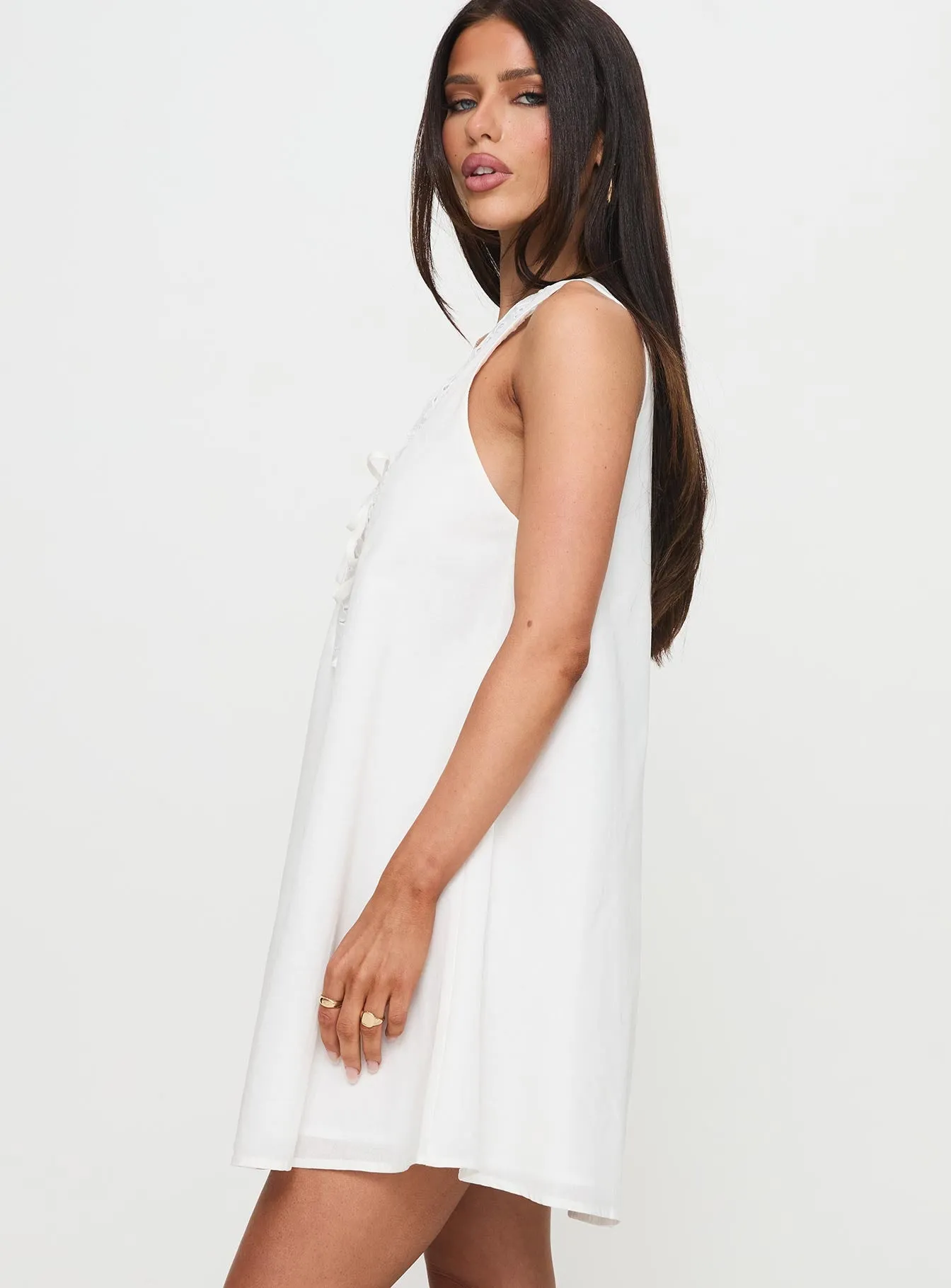 Fashionable Fit Butterflies Embroidered Mini Dress White