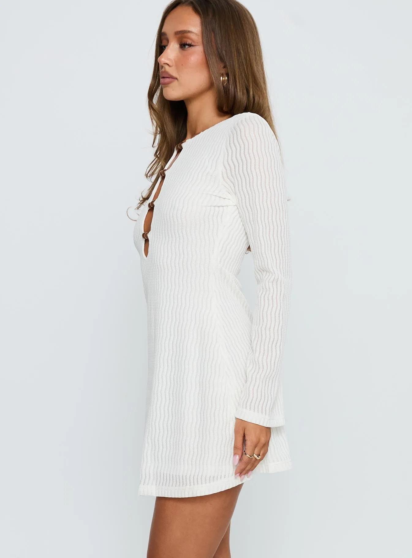 Trend Fit Cozy Style Calibre Long Sleeve Mini Dress Cream