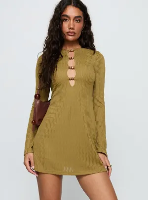 Calibre Long Sleeve Mini Dress Olive Neutral Base