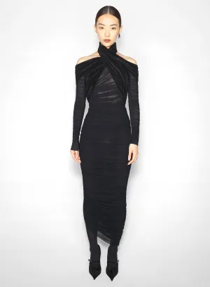 black draped halter dress Flattering Look