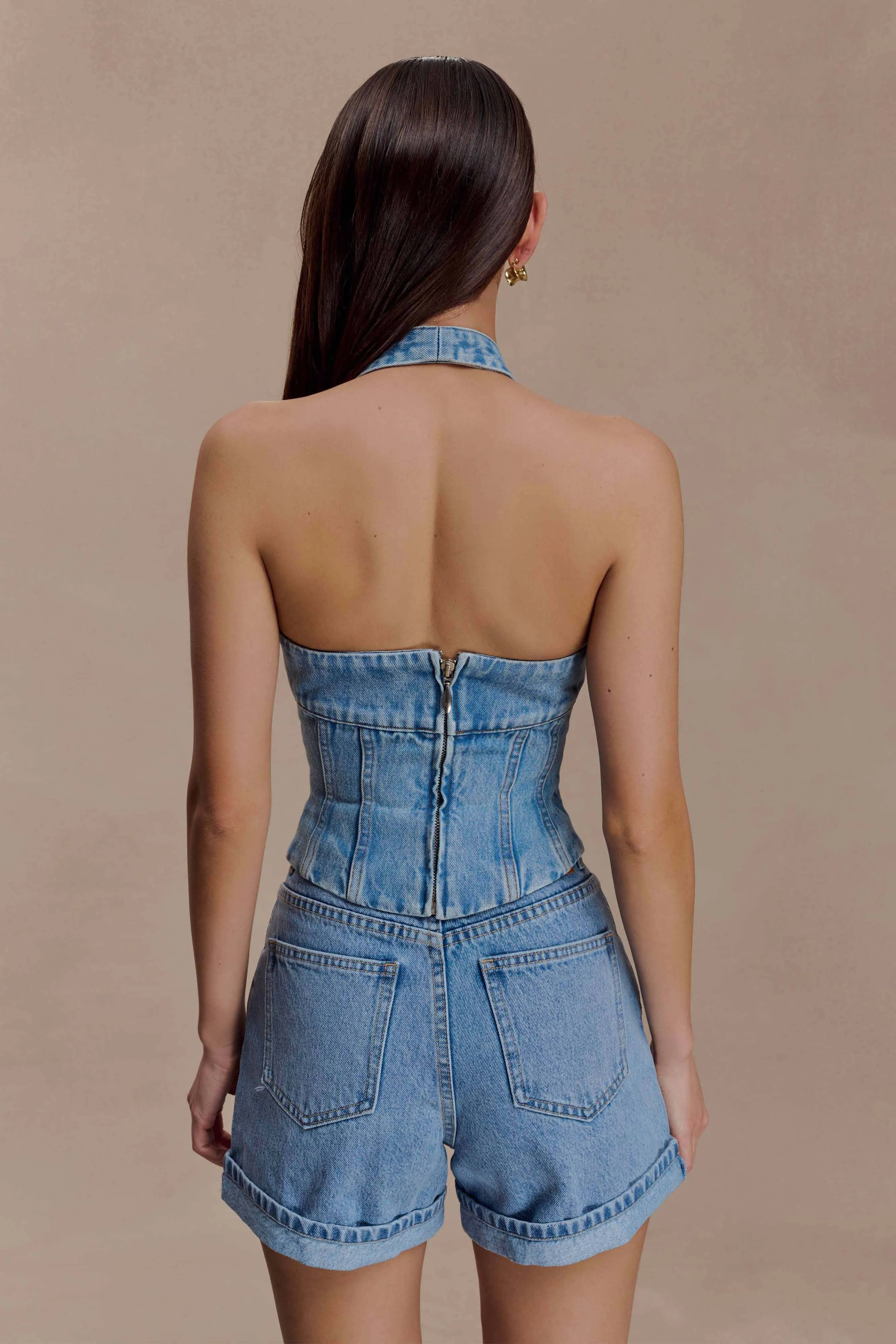 Lace trim No Pressure Fit Carlene Cuffed Denim Shorts - Classic Blue