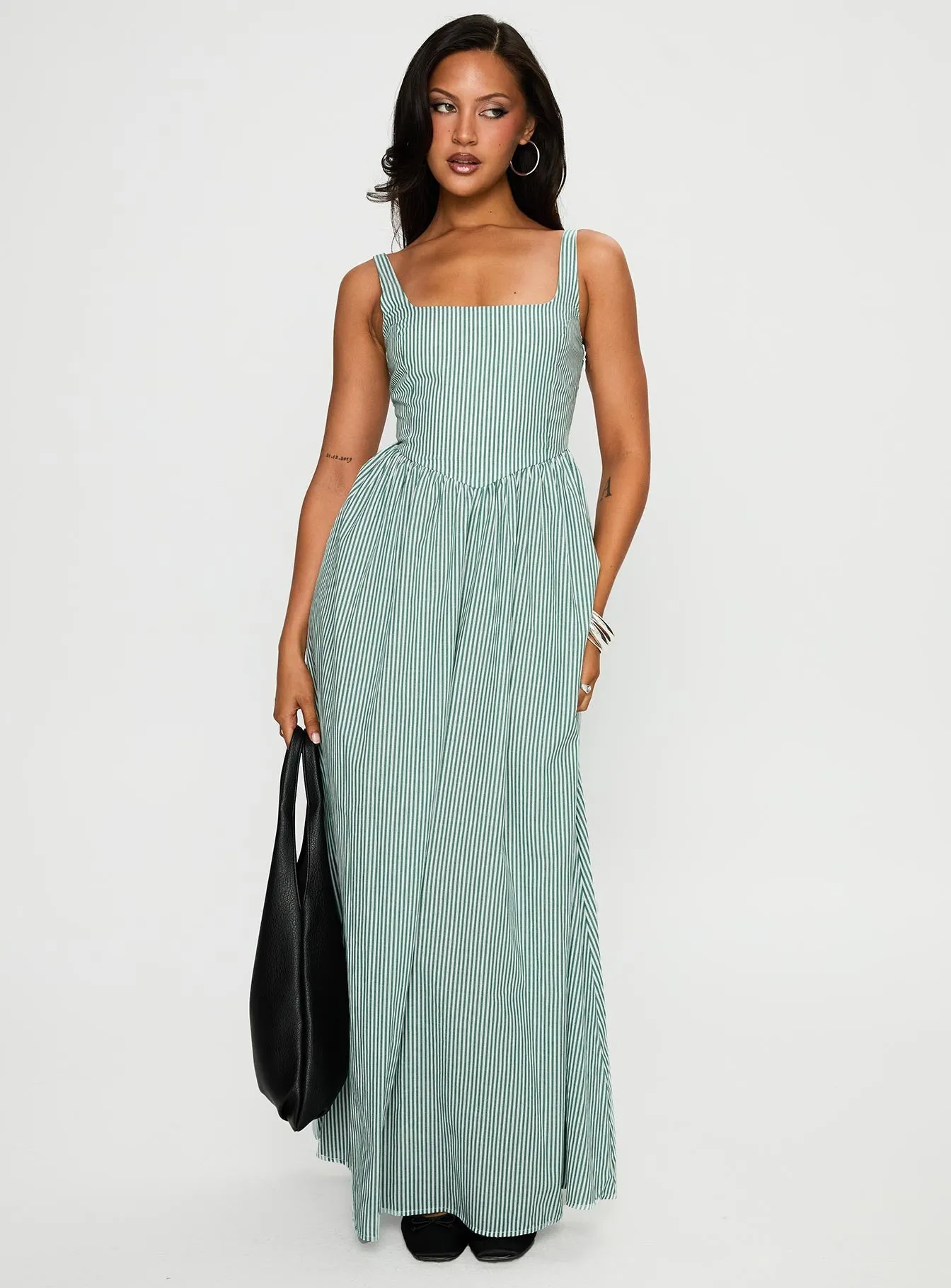 Cartmel Maxi Dress Green / White garden party Subtle Comfort