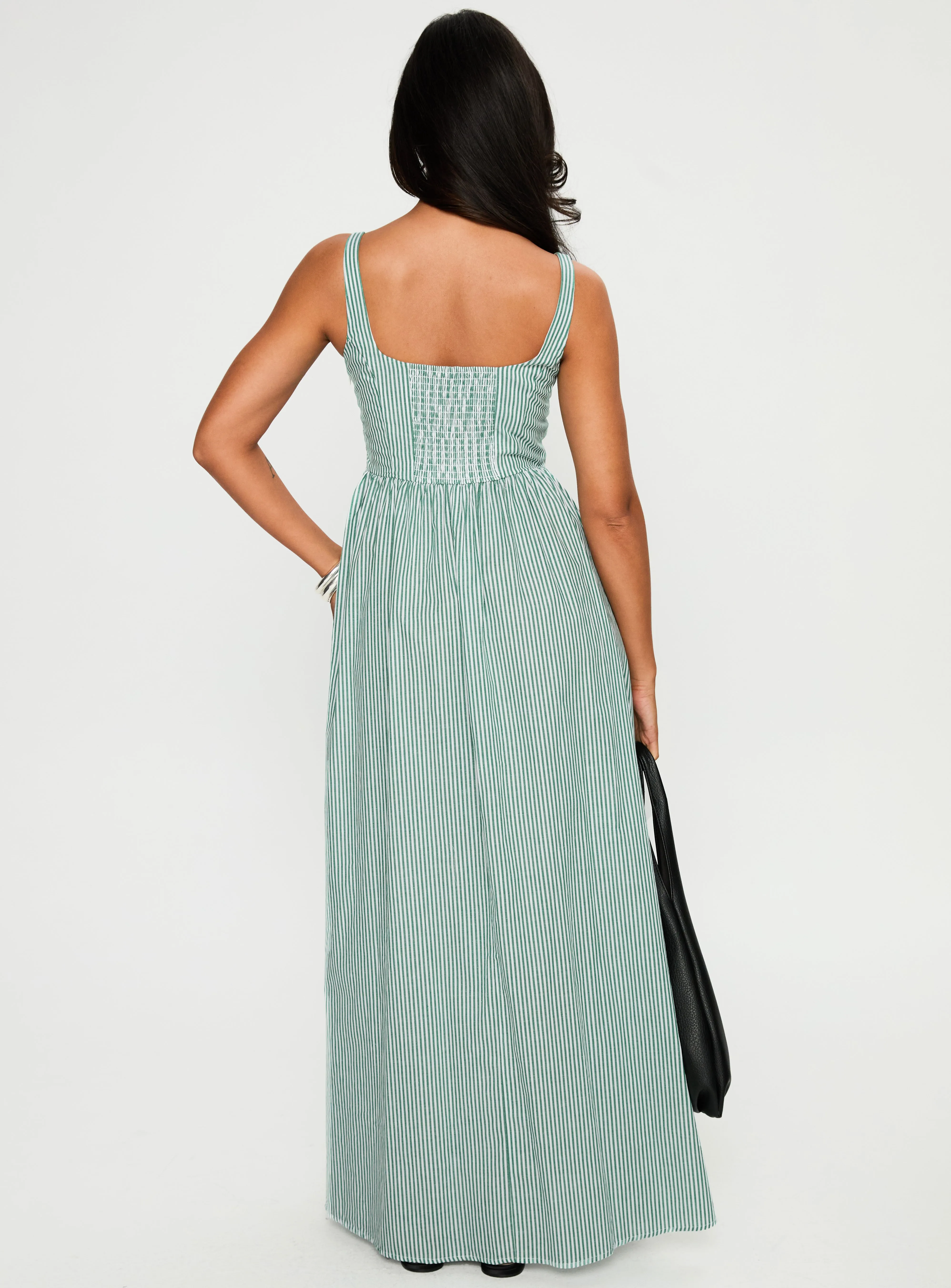 Elegant Silhouette Trend Detail Cartmel Maxi Dress Green / White