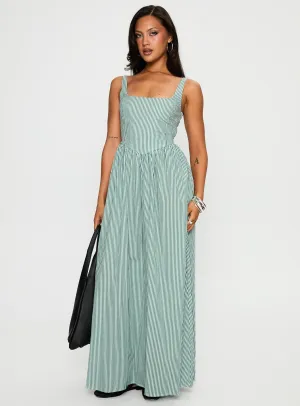 Cartmel Maxi Dress Green / White Dreamy Touch