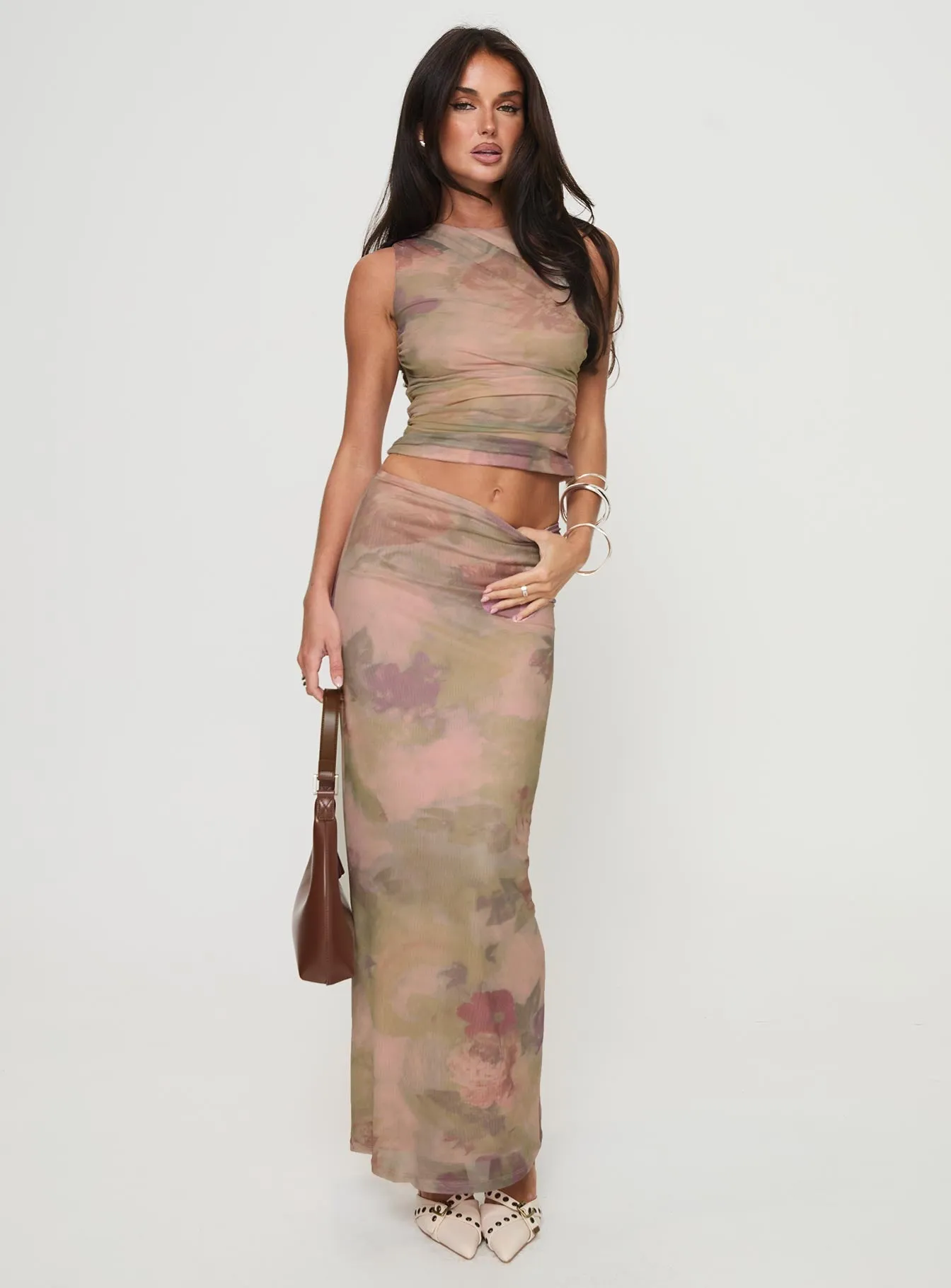 Cascadia Maxi Skirt Purple Multi Side Slit