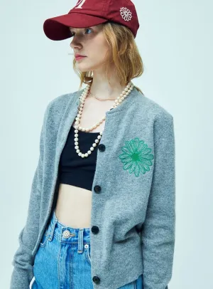 Durable Abrasion Resistant Mid Length Design CASHMERE BLENDED CARDIGAN ROUND NECK_GREY GREEN