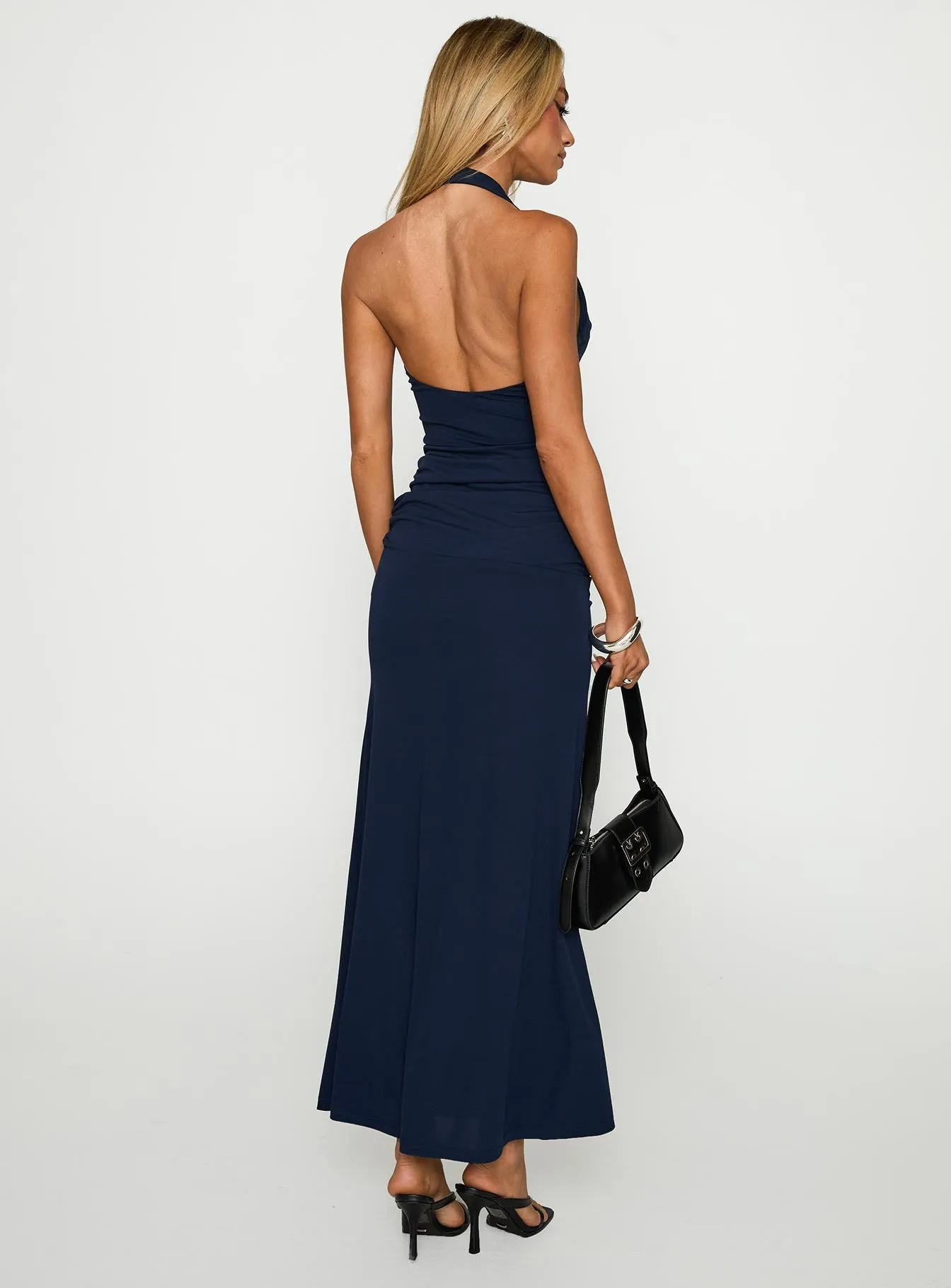 Casino Halter Maxi Navy Bold Design