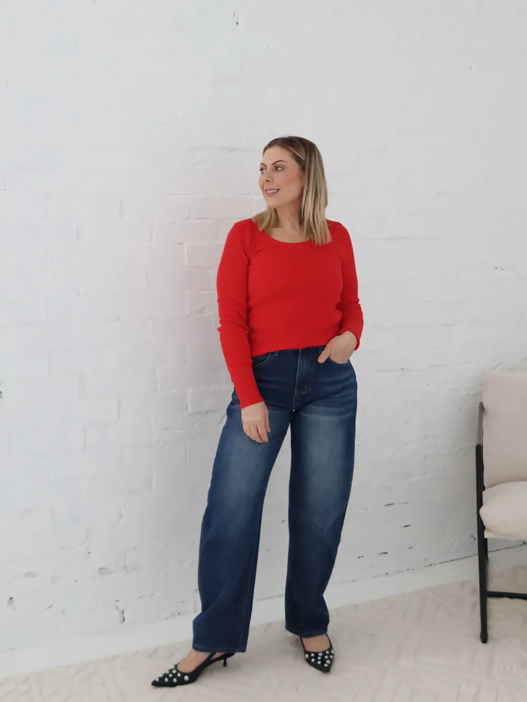 Selma Knit Top - Red Relaxed Smart