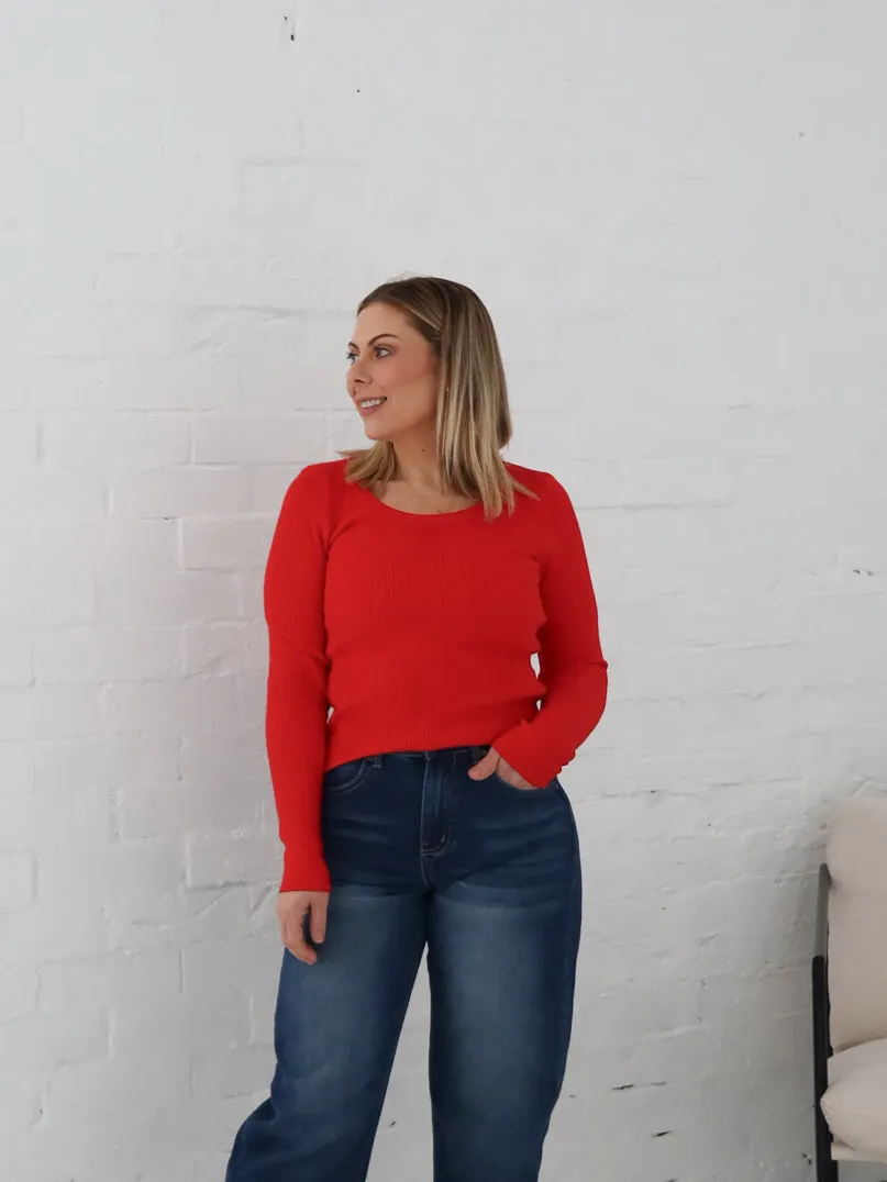 Quick Comfort Design Selma Knit Top - Red