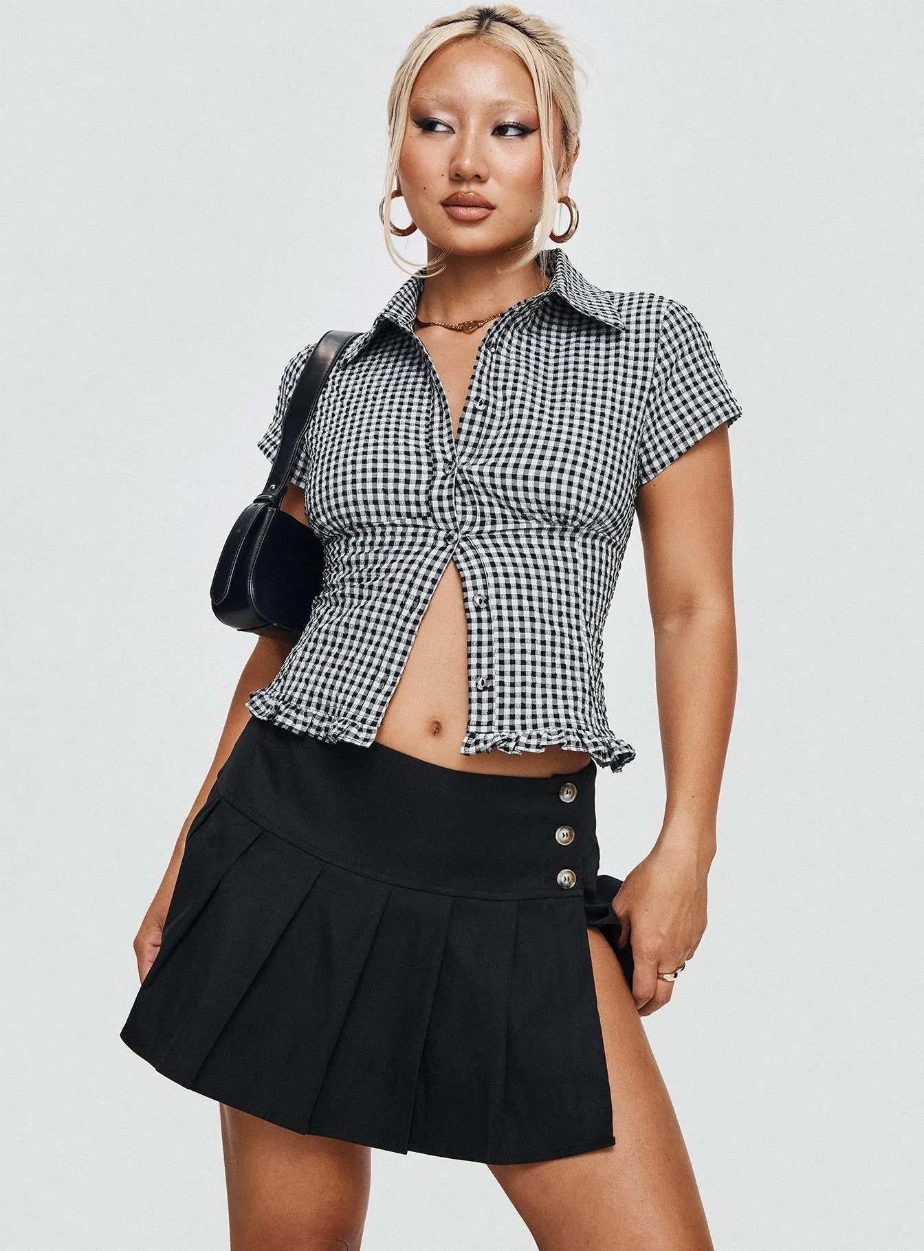 Anubis Pleat Mini Skirt Black Water Repellent Finish Neutral Look