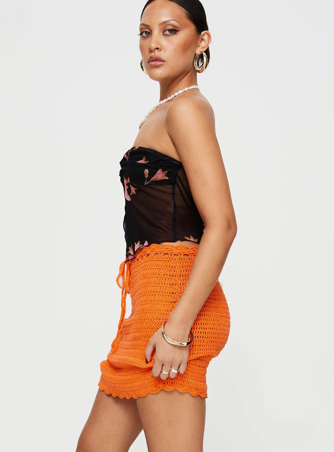 Mirrabook Crochet Mini Skirt Orange Fashion Fusion