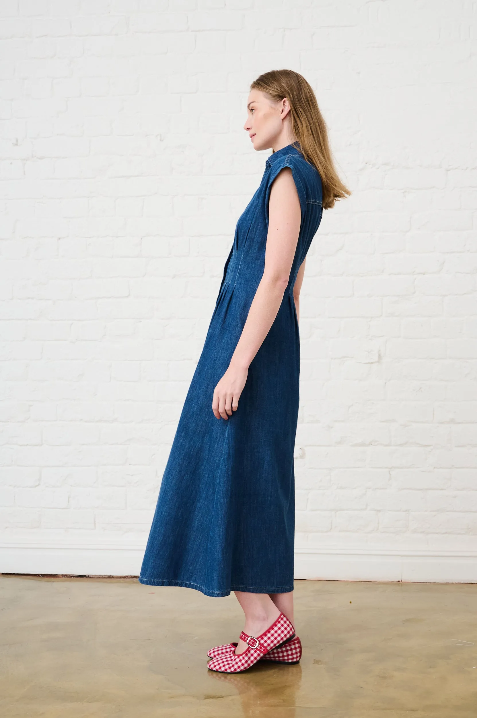 Denim Pin Tuck Shirt Dress Weekend Edge Elegant Comfort