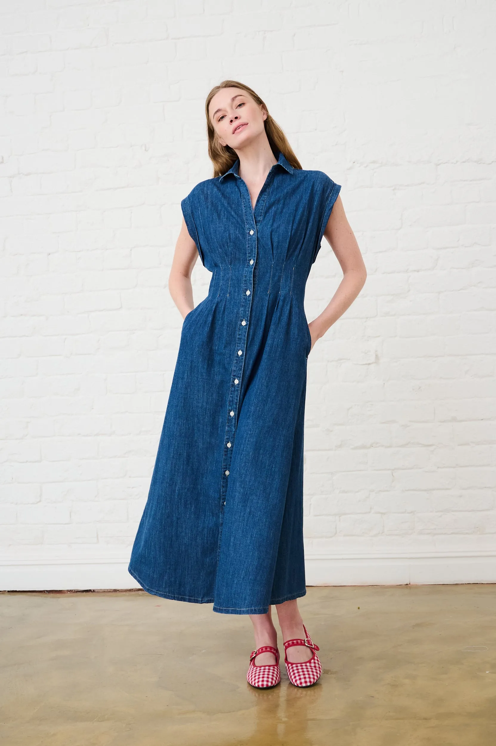 Denim Pin Tuck Shirt Dress Comfortable fit Fresh Flow