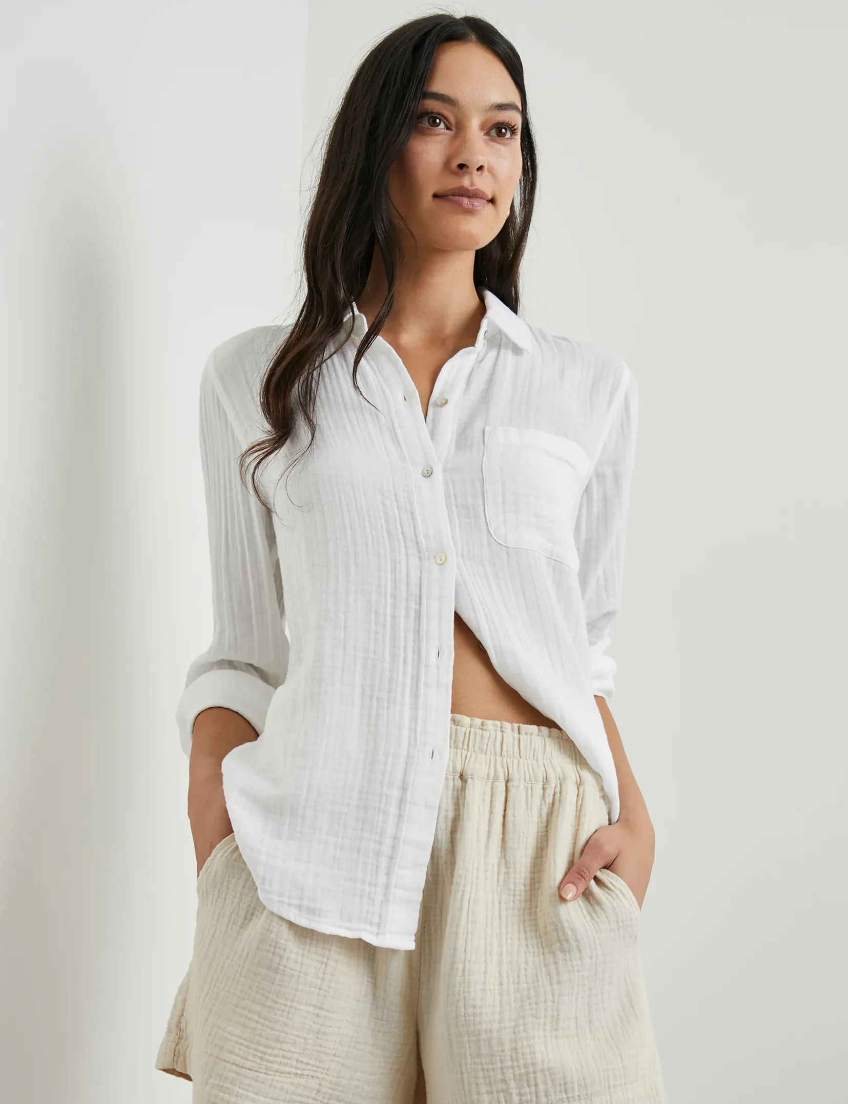 Ellis Shirt, White Comfortable texture Casual Active Wear