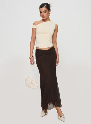 Tiered Layers Maxi length Cavatelli Ruched Maxi Skirt Chocolate