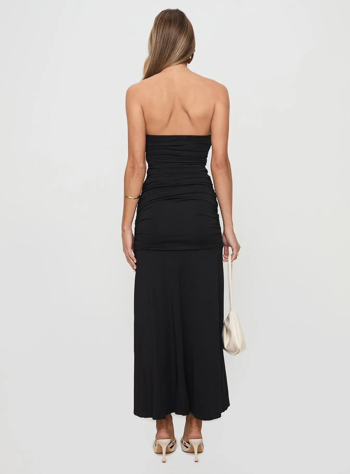 Airy Silk Slim Touch Caymus Strapless Maxi Dress Black