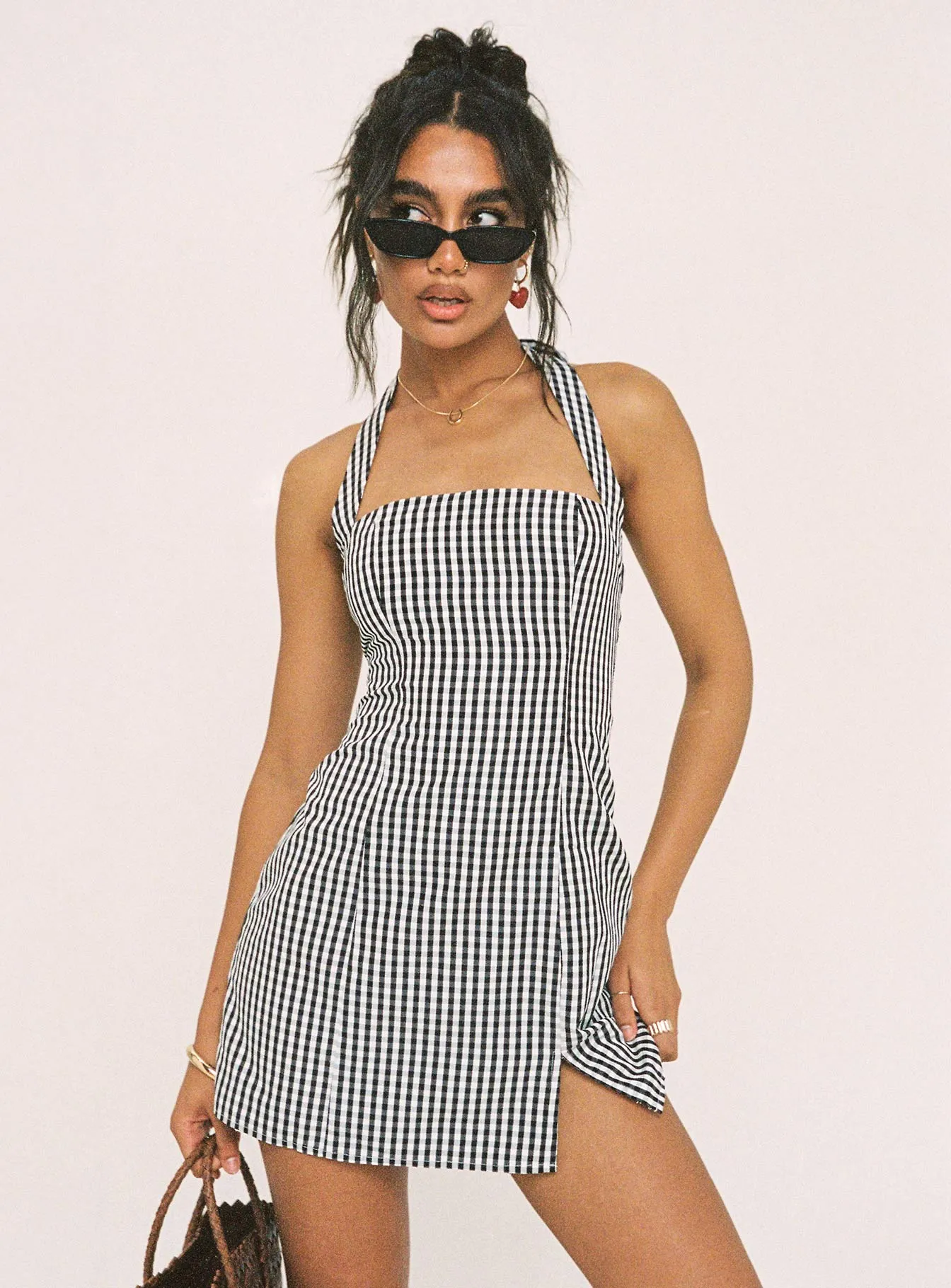 Flowing Lines Soft cotton dress Birkley Halter Mini Dress Black / White