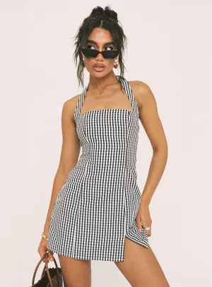 Flowing Lines Soft cotton dress Birkley Halter Mini Dress Black / White