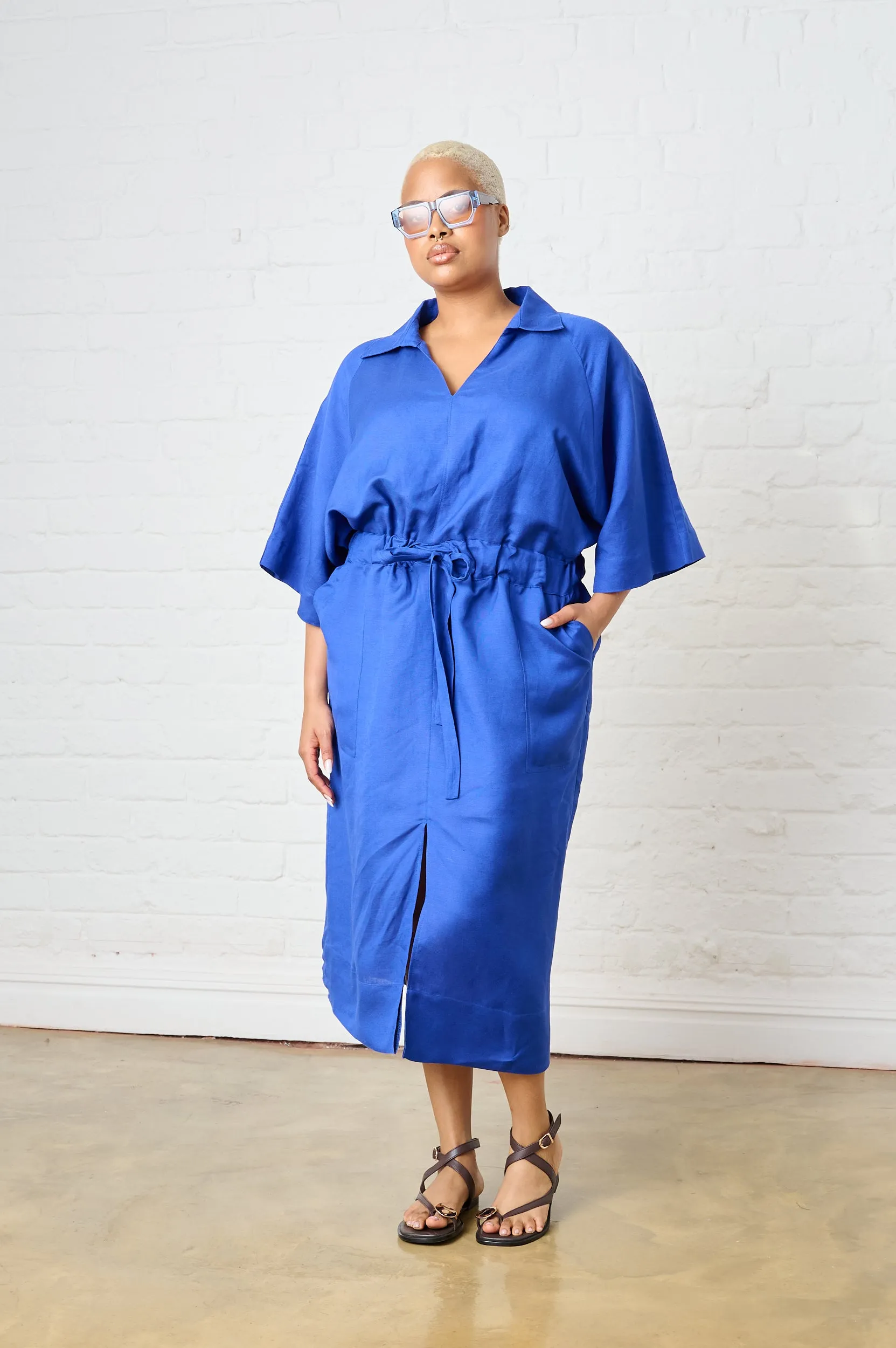 Linen Dolman Sleeve Dress in Cobalt Weekend Fresh Fall Inspired