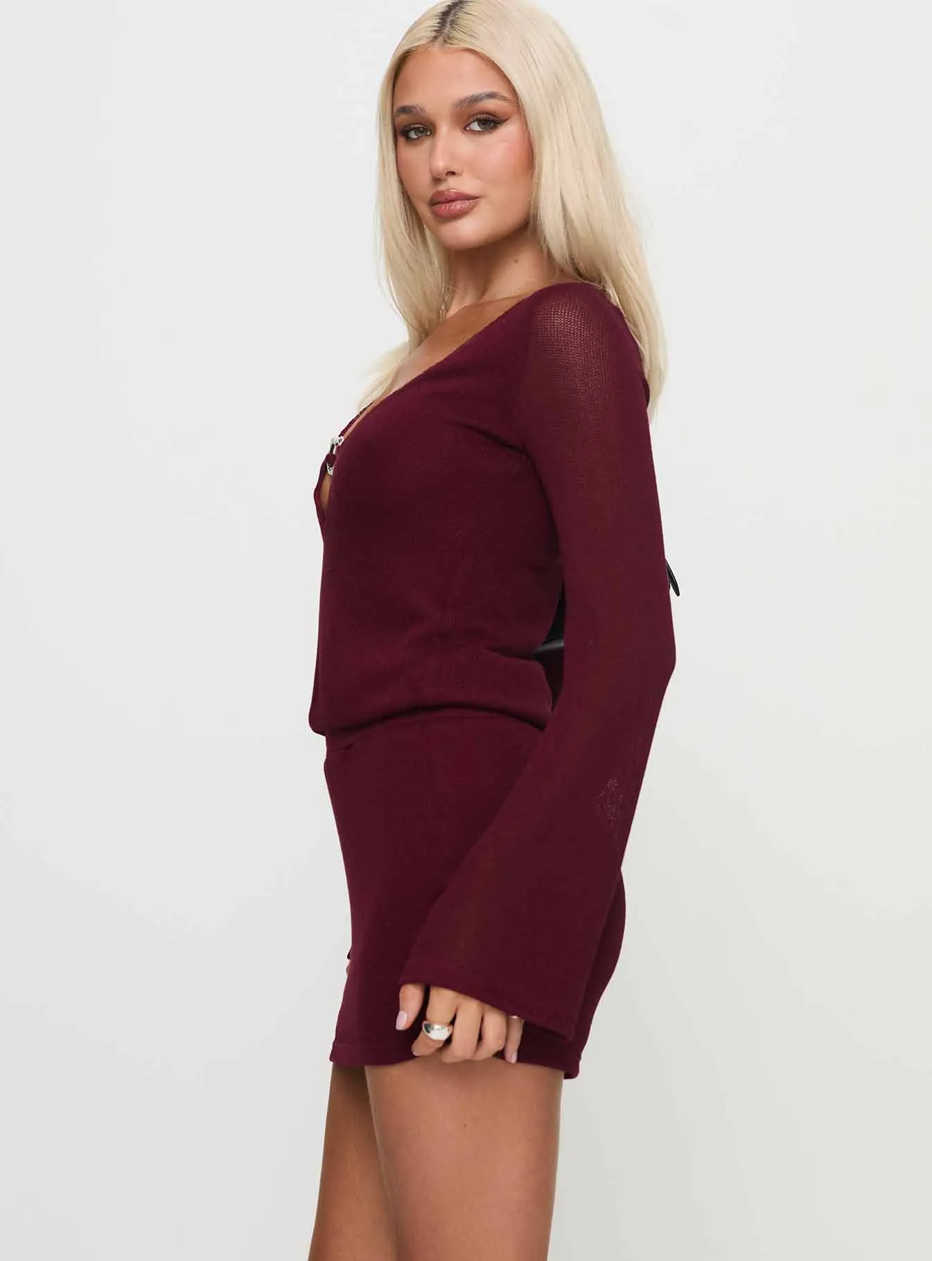 All Time Oversized-Fit Charming Long Sleeve Mini Dress Maroon