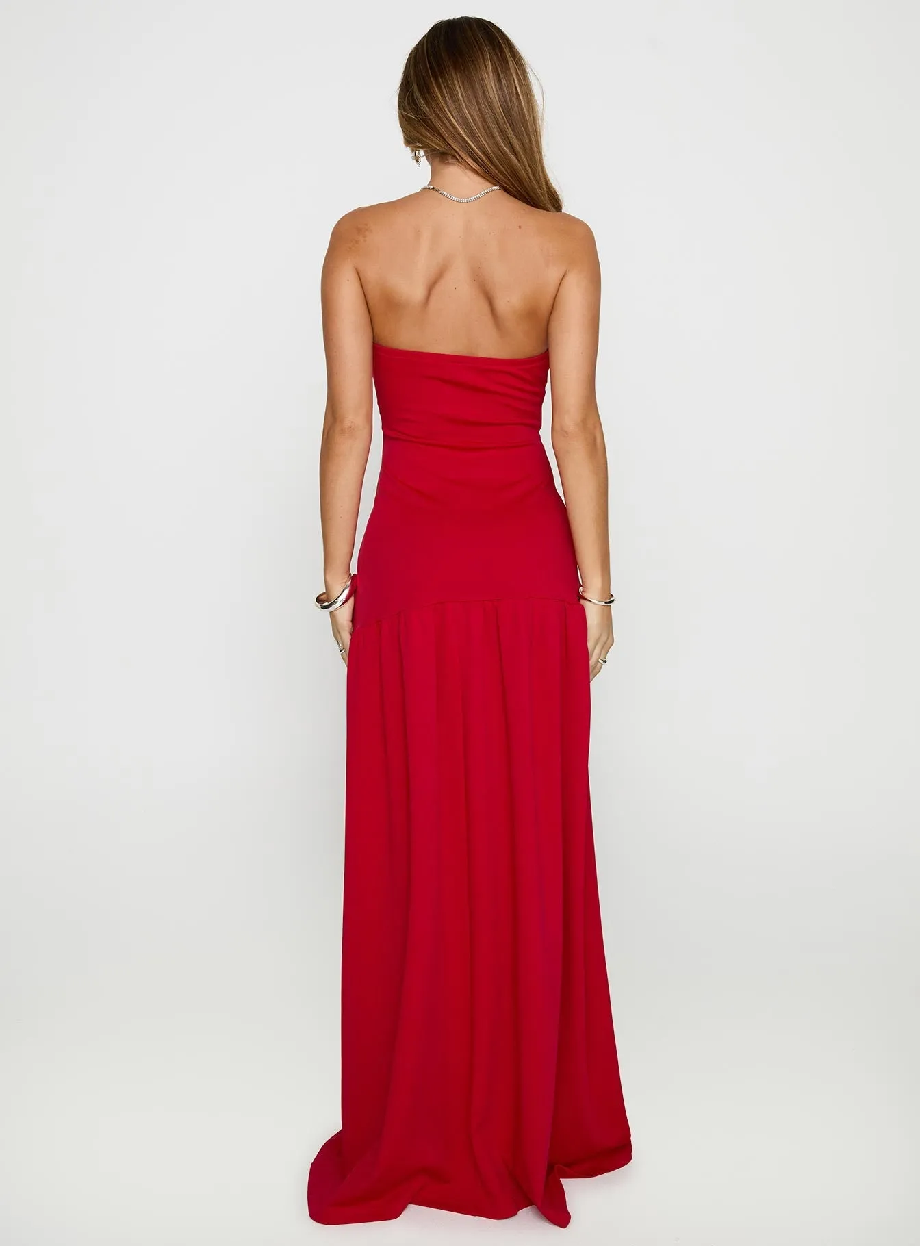 Move Me Strapless Maxi Dress Red Relaxed Design