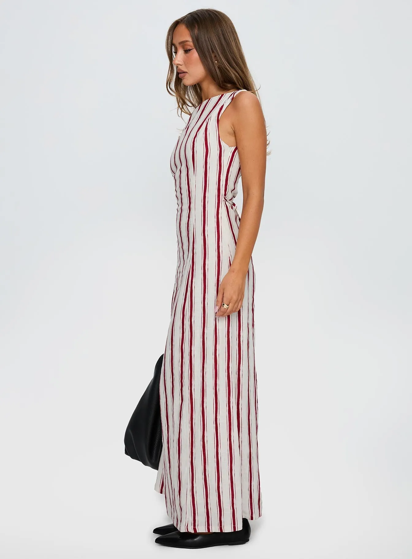 Lewisa Maxi Dress Red Stripe Contemporary Style Chic Waistband Design