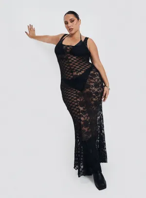 Tiered-Skirt Business casual Zhara Lace Dress Black Curve