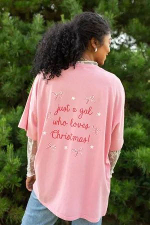 Christmas Loving Gal Pink Oversized Graphic Tee BreathableFabric Light Flex