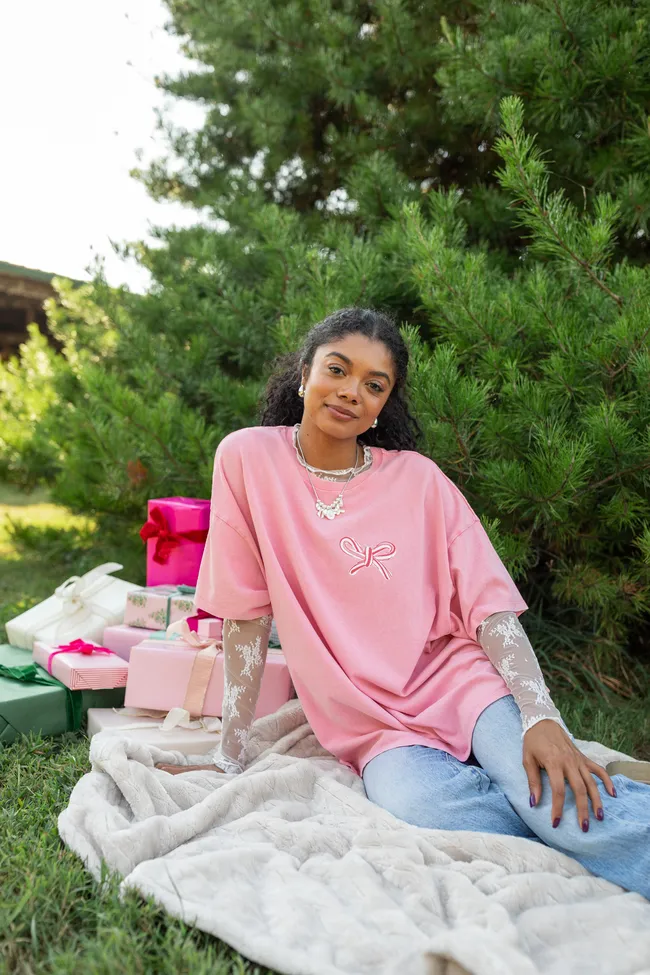 Stretch Material Christmas Loving Gal Pink Oversized Graphic Tee