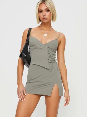 Untouched Lace Up Mini Skirt Grey Clean Finish Removable Belt