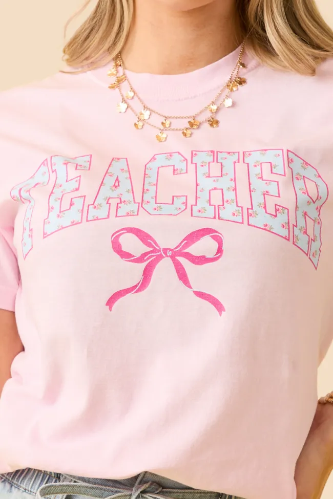 Retro nostalgia Teacher Block Florals Light Pink Graphic Tee