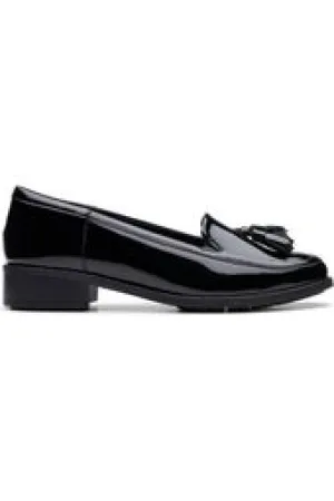 Airflow channels Clark Havisham Edge black patent wide fit
