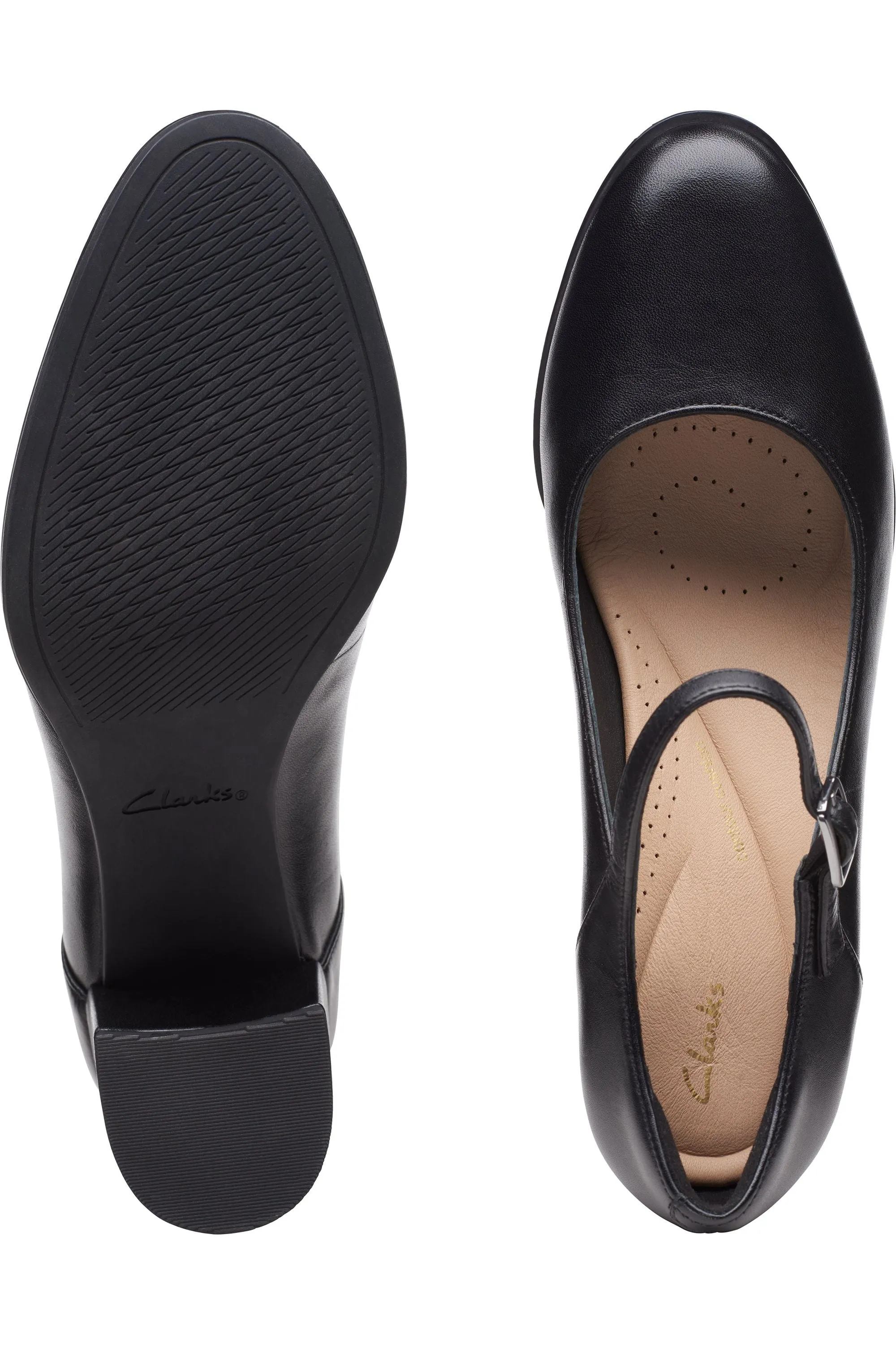 Clarks Freva55 Strap in black leather Seamless Inner Sleeve Bold Tone