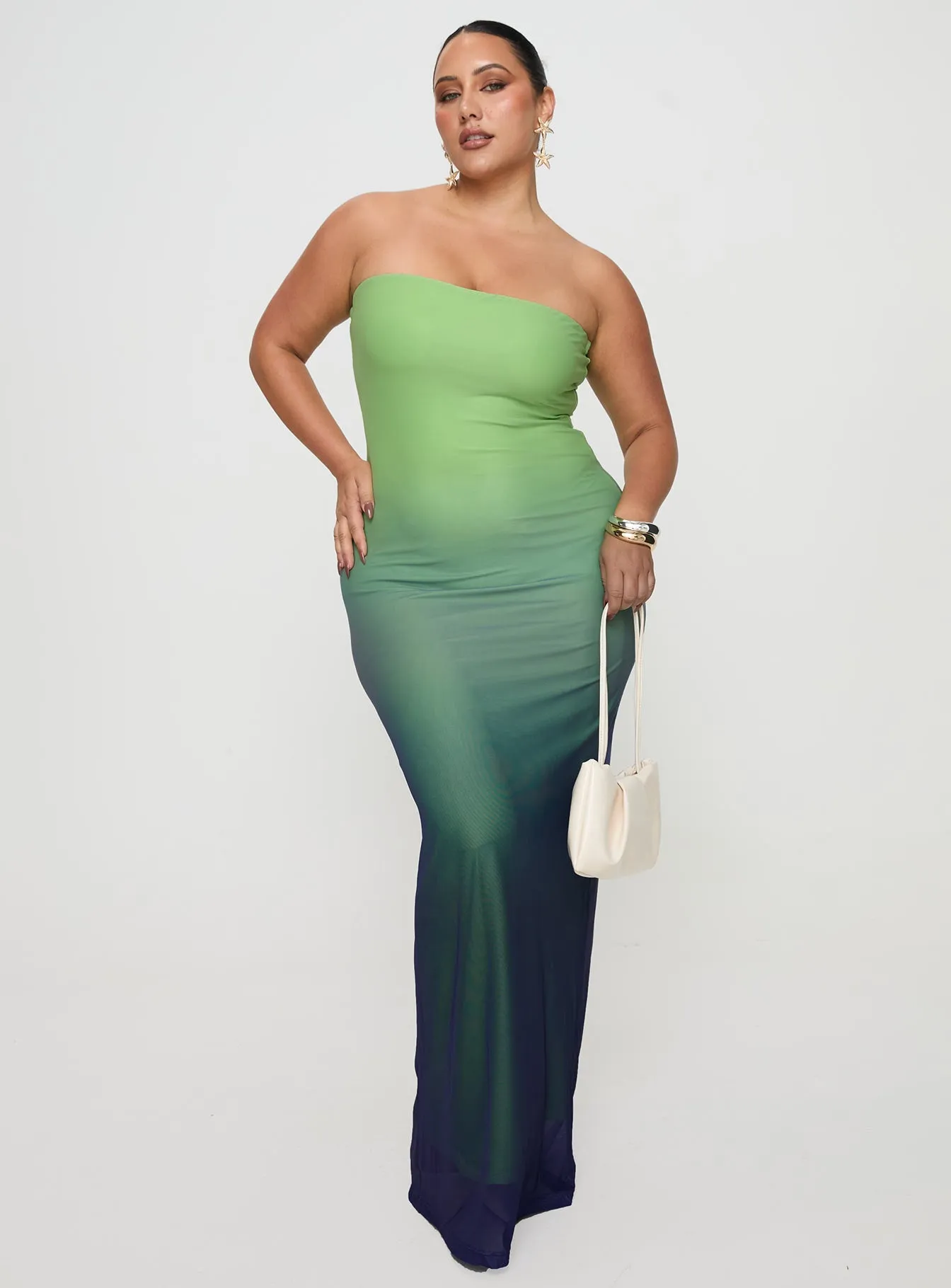 Sophisticated Fit Stolen Love Strapless Maxi Dress Blue / Green Ombre Curve