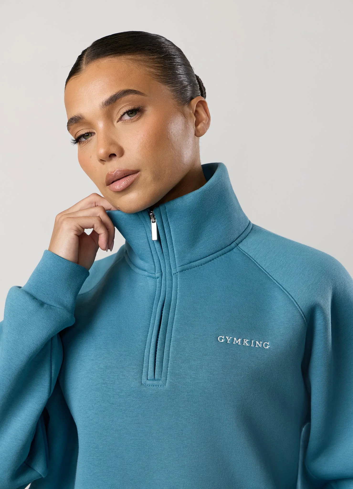 Gym King 365 Raglan Sleeve Funnel - Sea Mist Outdoor Minimal Cozy Fleece