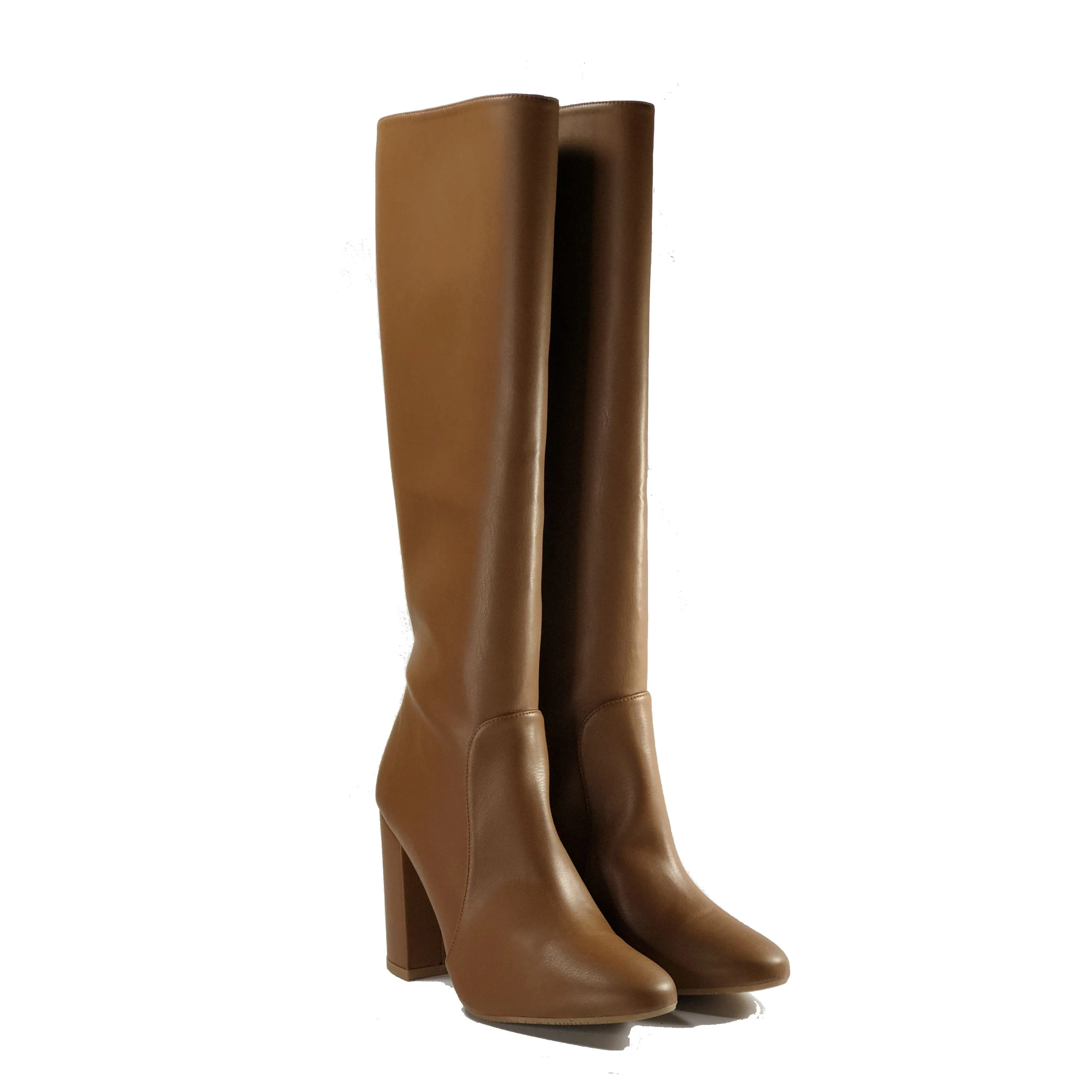 Padded Shaft Grippy Outsole Rough Terrain 'Claudia' vegan-leather knee-high, high-heeled boot by Zette Shoes - chestnut