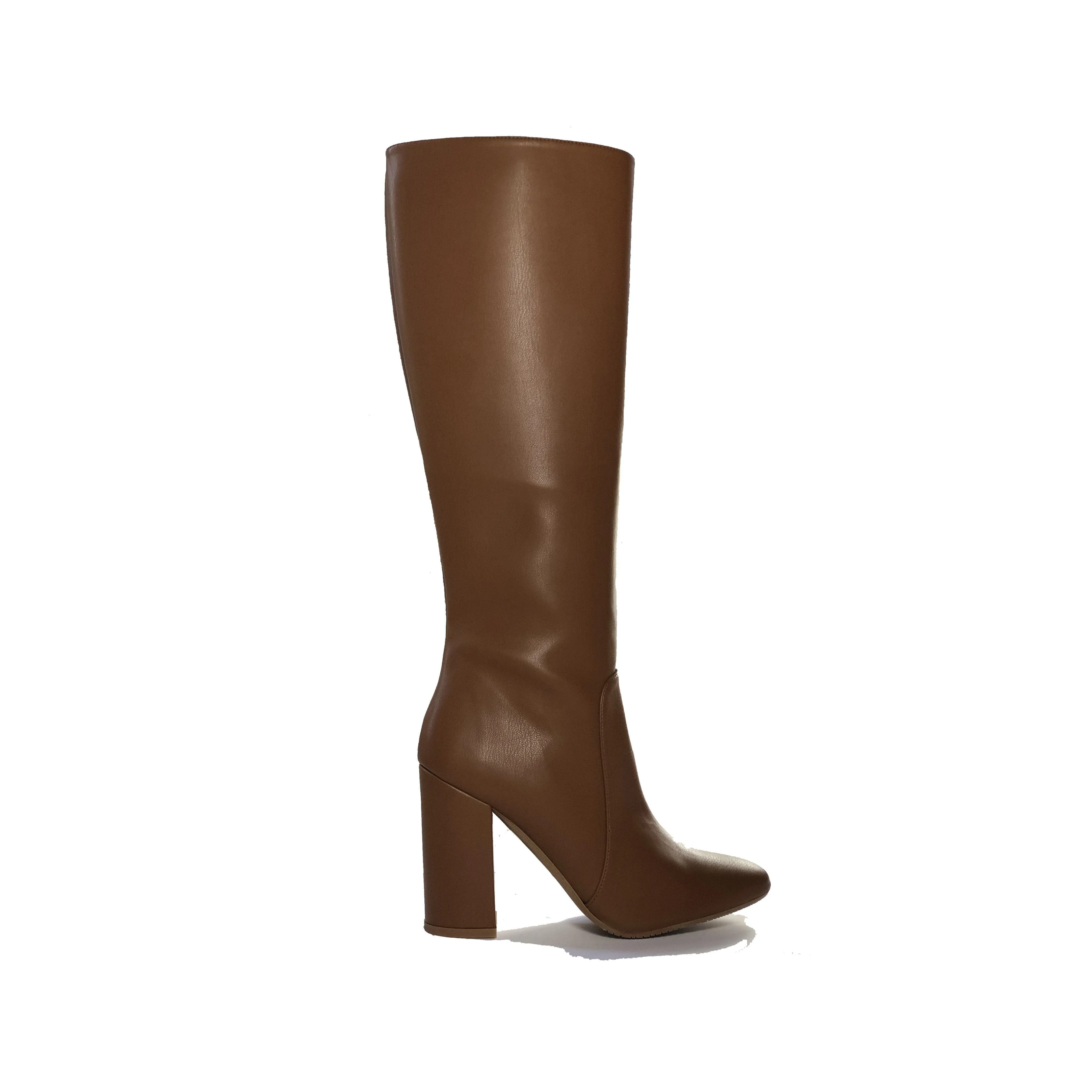 Heat resistant 'Claudia' vegan-leather knee-high, high-heeled boot by Zette Shoes - chestnut