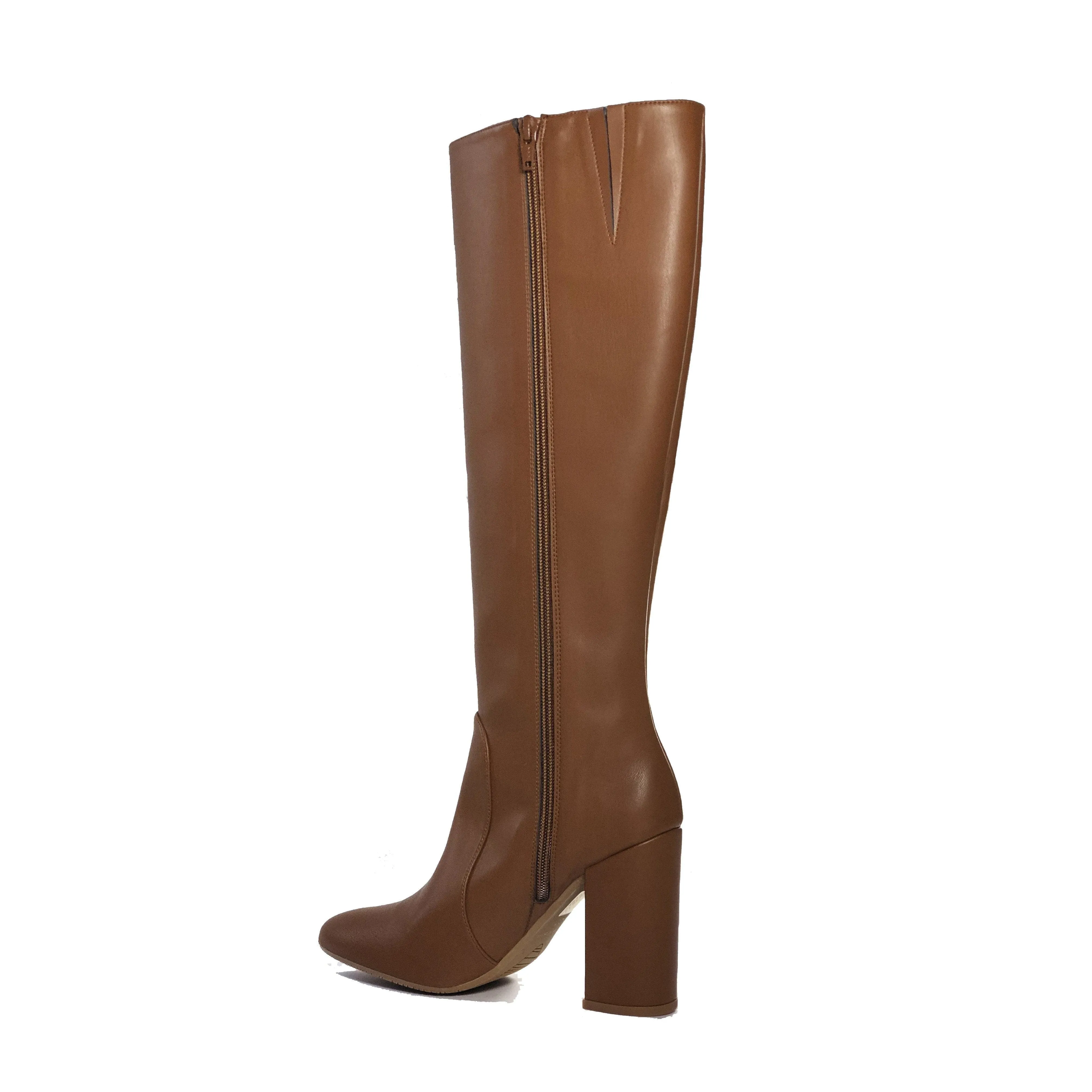 Vintage Style 'Claudia' vegan-leather knee-high, high-heeled boot by Zette Shoes - chestnut