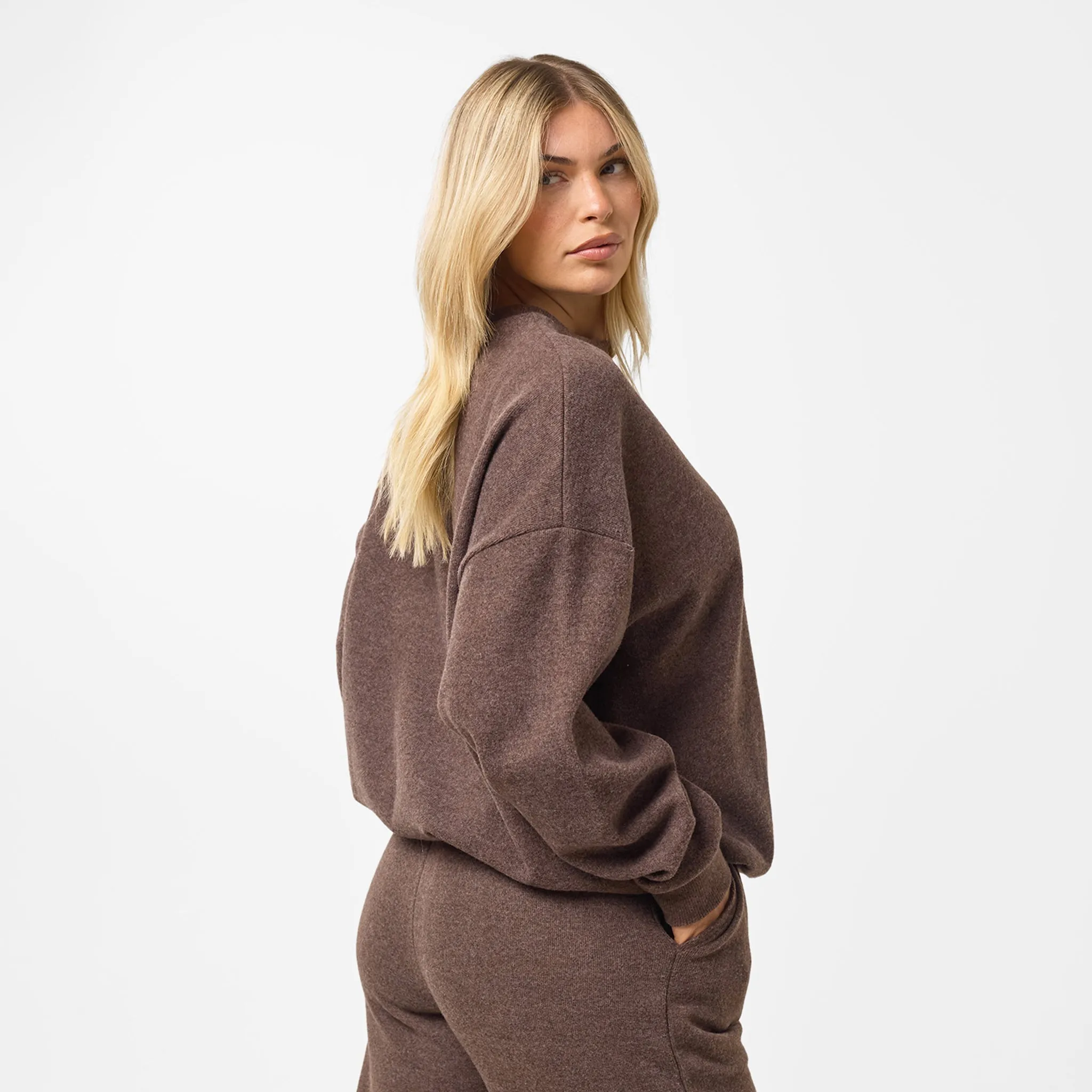 Casual Design Soft Knit Crewneck Tracksuit | Coffee