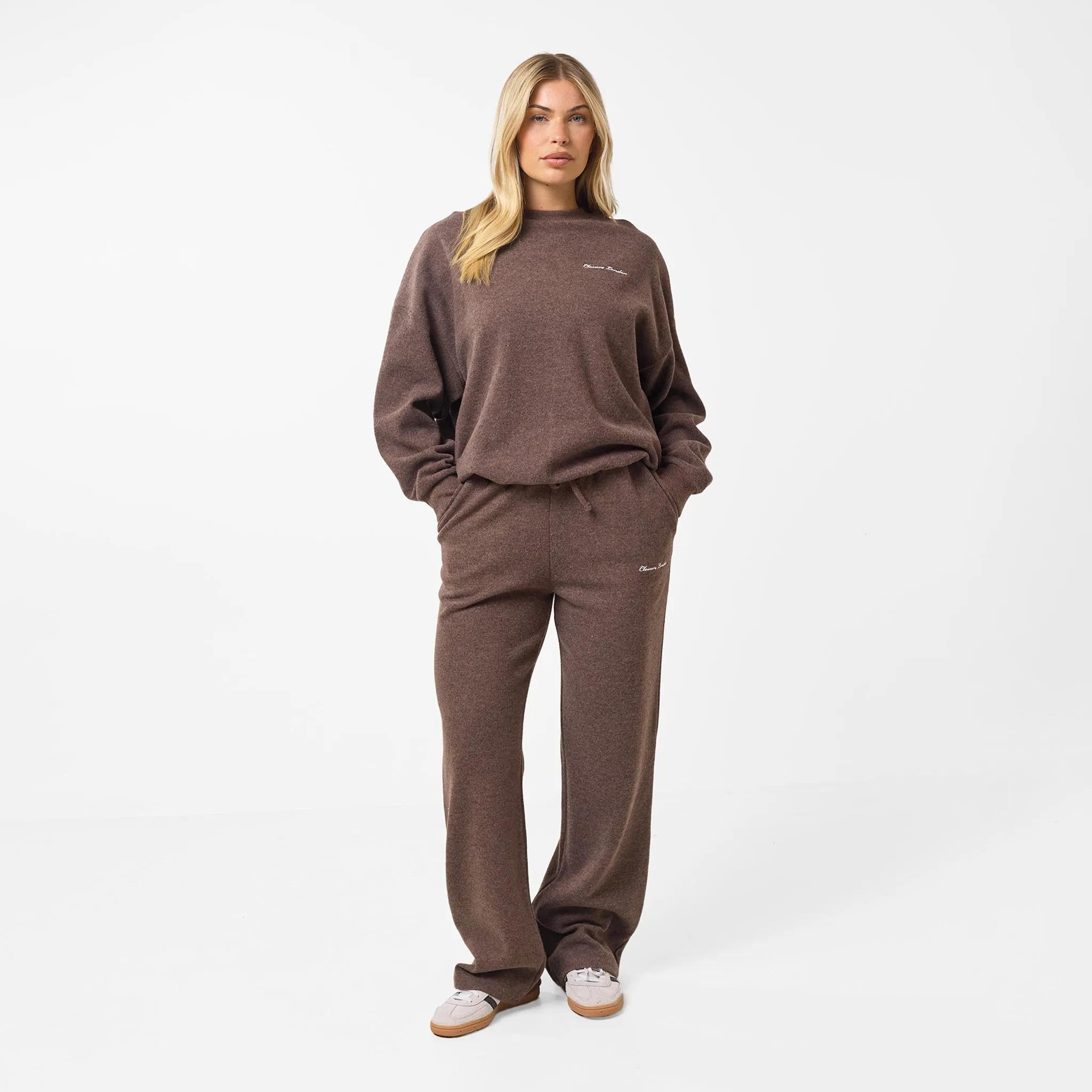 Casual Polo Wind Block Soft Knit Crewneck Tracksuit | Coffee