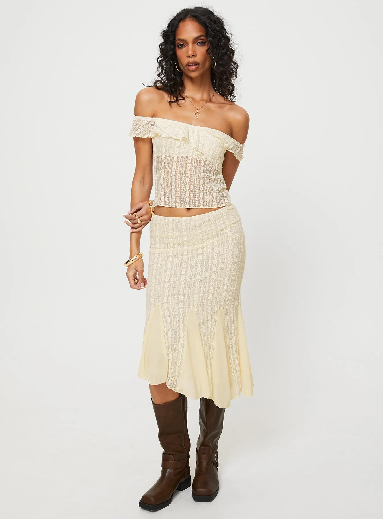 Betharia Midi Skirt Cream Side Pockets