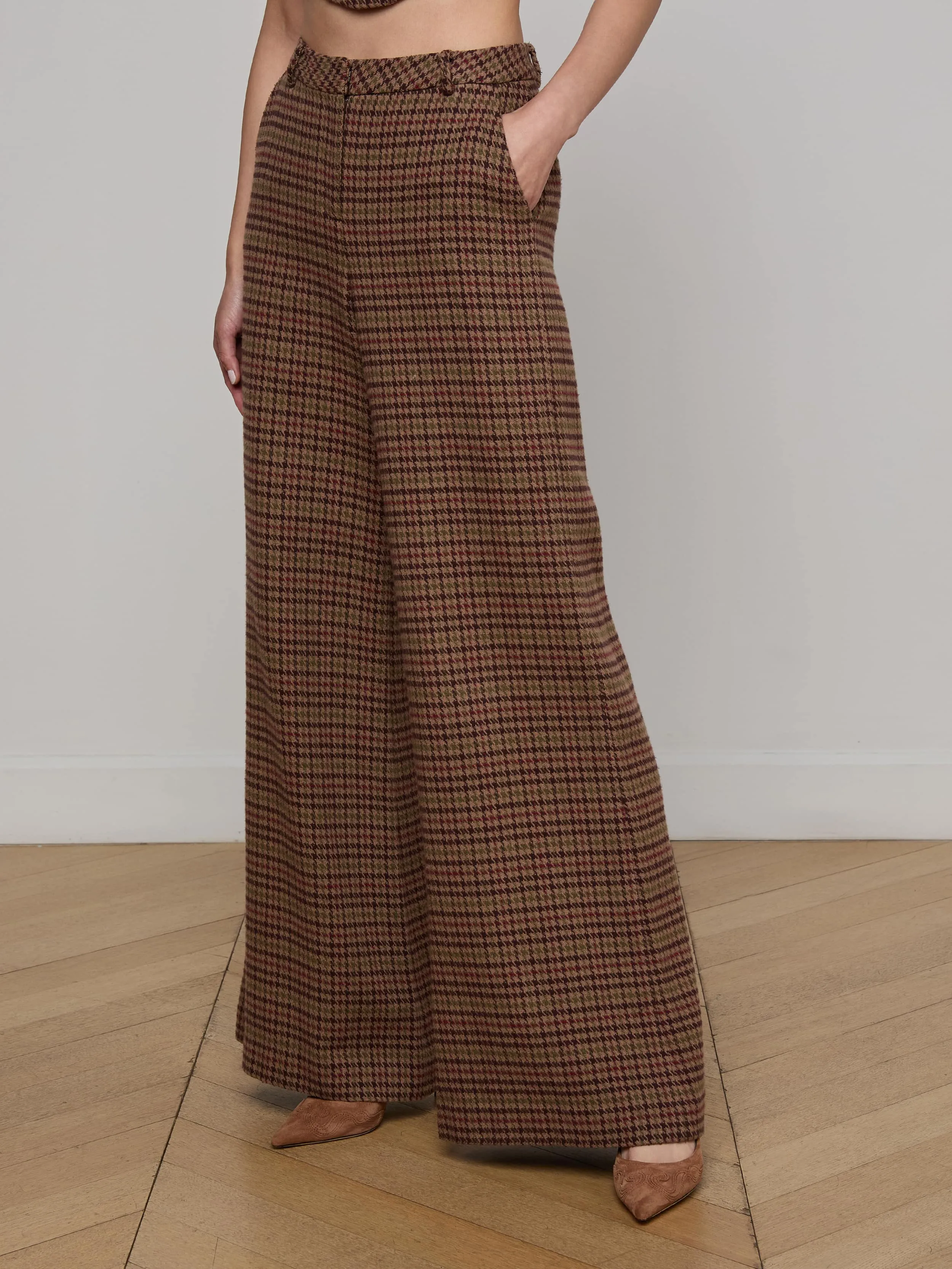 Sleek and Soft GussetedCrotch Pilar Houndstooth Wide-Leg Pant