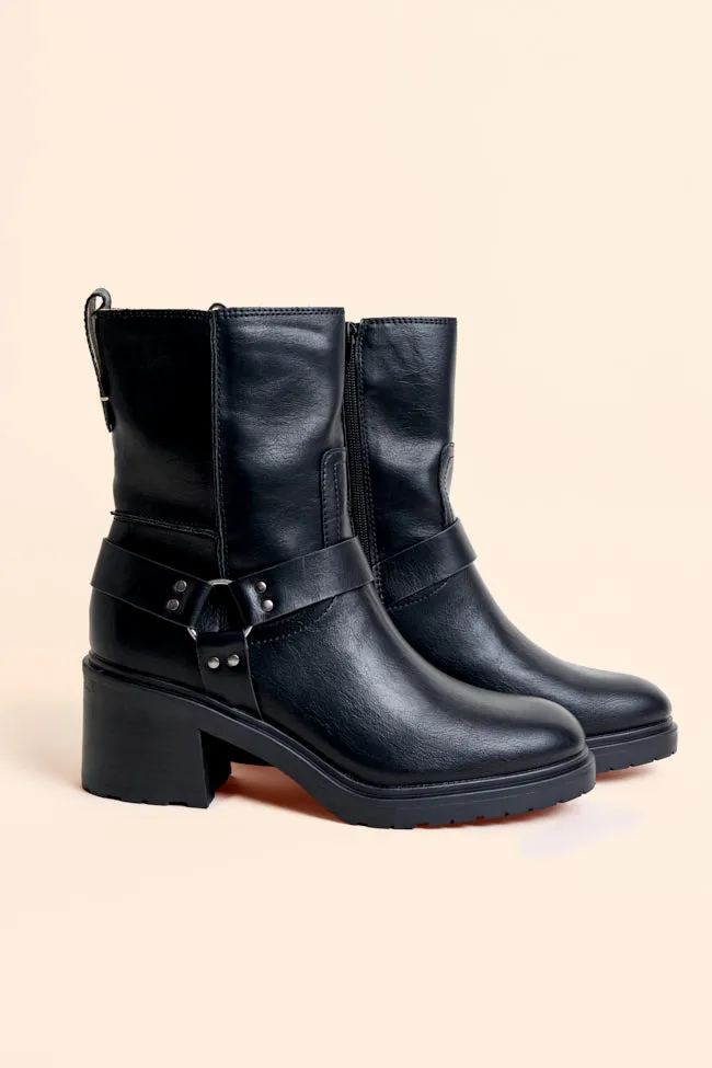 Lace Up Style Clyde Black Moto Boots