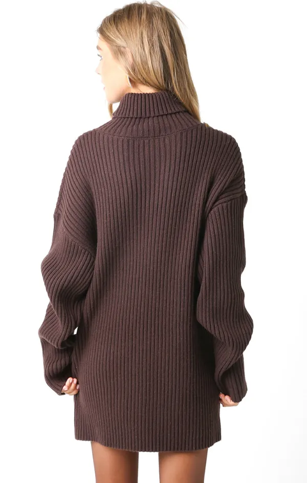 Coffee Bean Turtleneck Sweater Tunic Anti Pilling Finish Breathable Honeycomb Weave