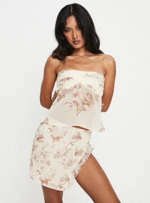 Big Dreams Floral Mini Skirt Cream Back Slit
